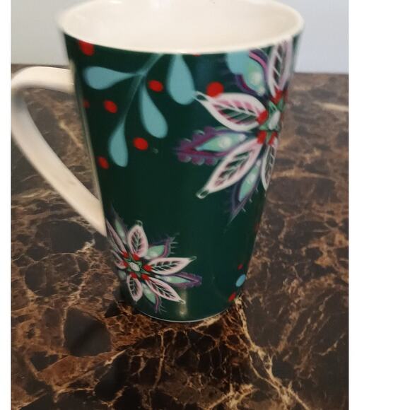 Starbucks 2020 Xmas Holiday Ceramic Coffee Mug ( Green Poinsettias ) - 12 oz - Picture 4 of 6